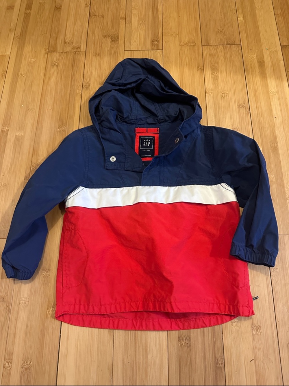 GAP Navy, White & Red Hooded Colorblock Windbreaker
